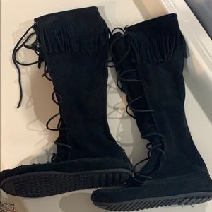 Front lace knee high Minnetonka boot